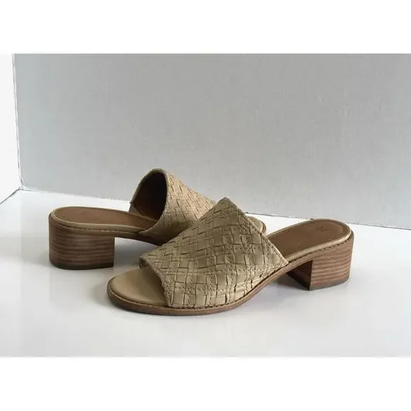 Frye Cindy Mules Women's Size 7.5M Cream Woven Leather Block Heel Slide Sandals - Picture 1 of 16